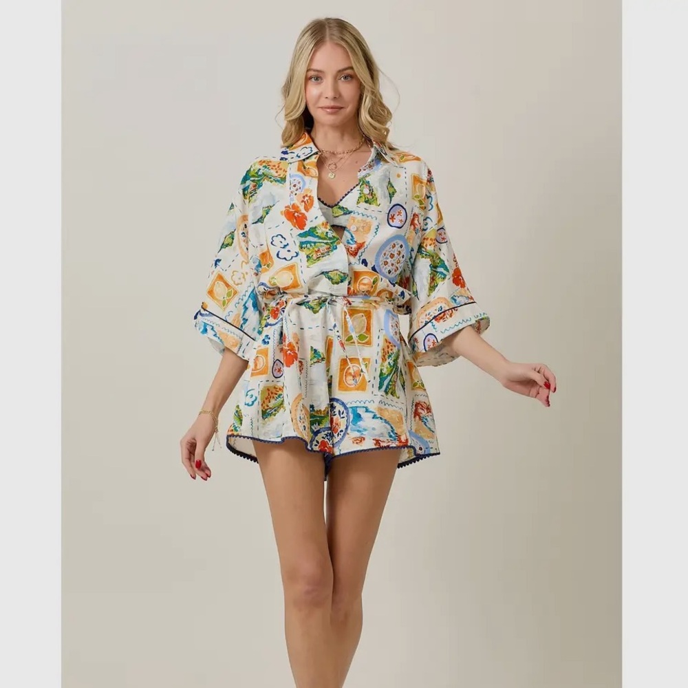 NEW! BOUTIQUE Tropical Fruit Floral Colorful Shorts Romper & Matching Bralette - Picture 7 of 8